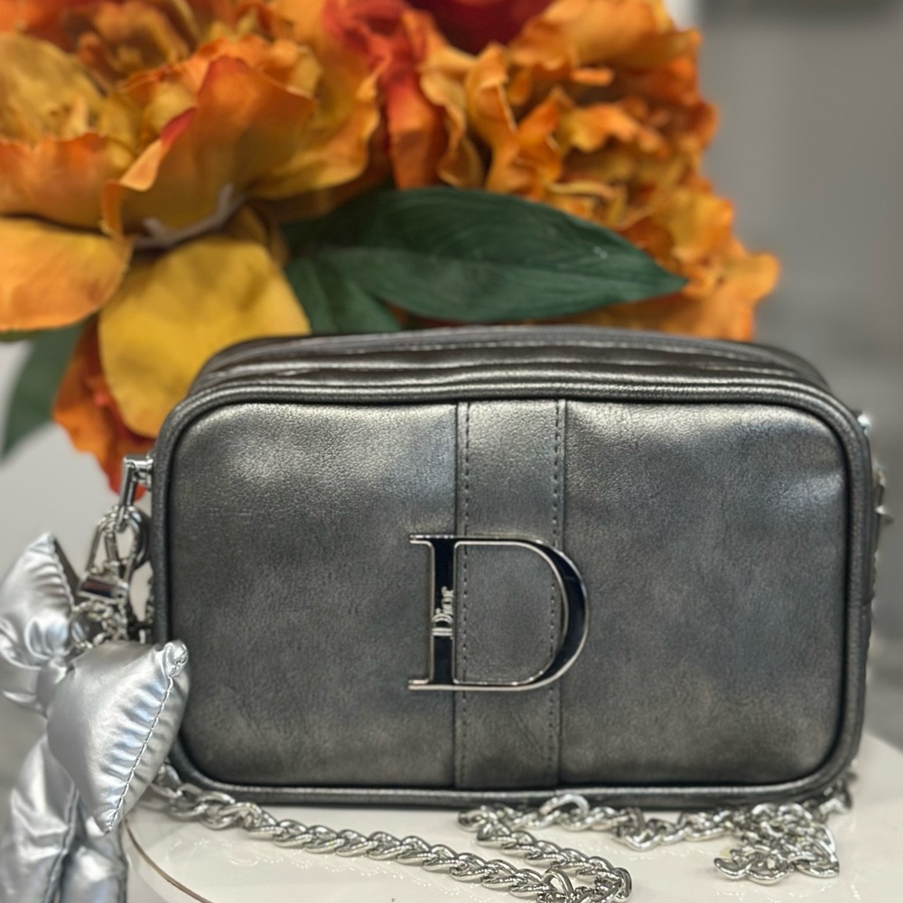 Dior Metallic Silver Leather Cosmetic Bag